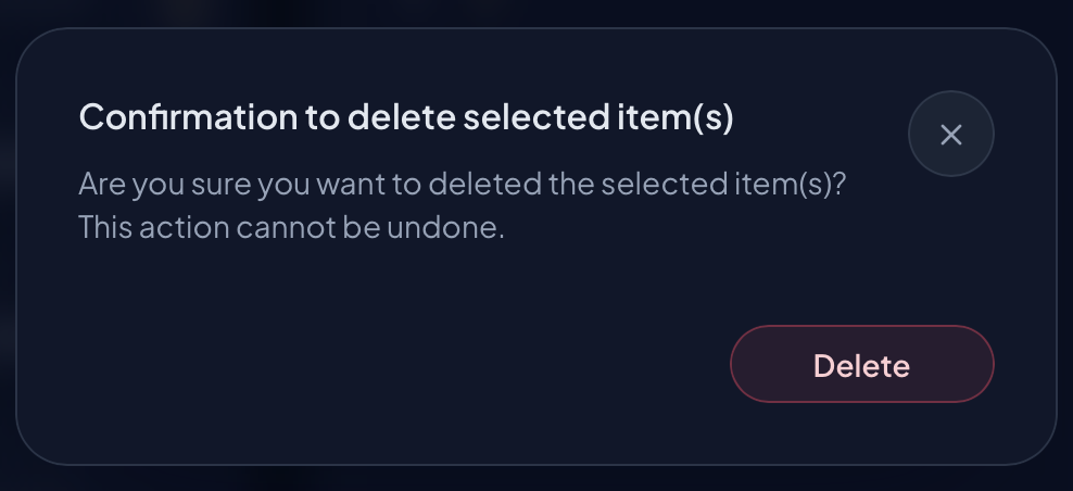 Delete profile confirmation dialog