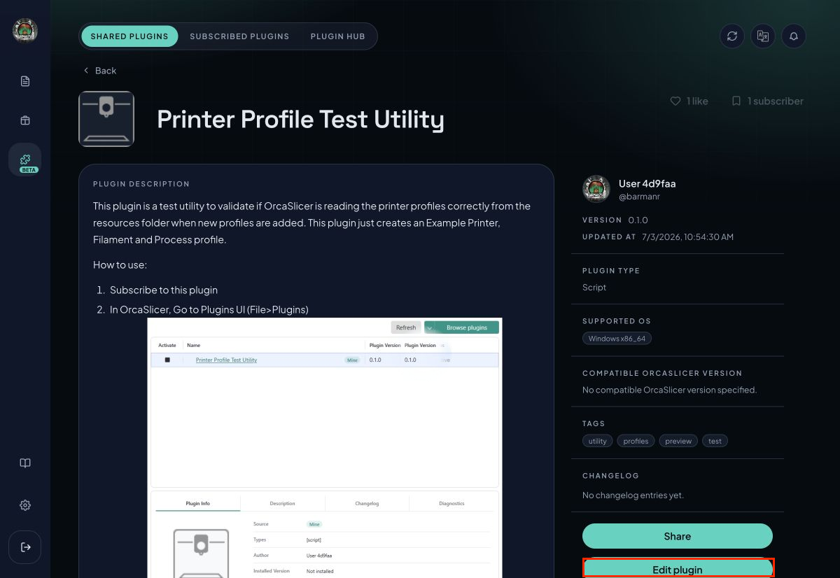Plugin detail page with metadata and owner actions