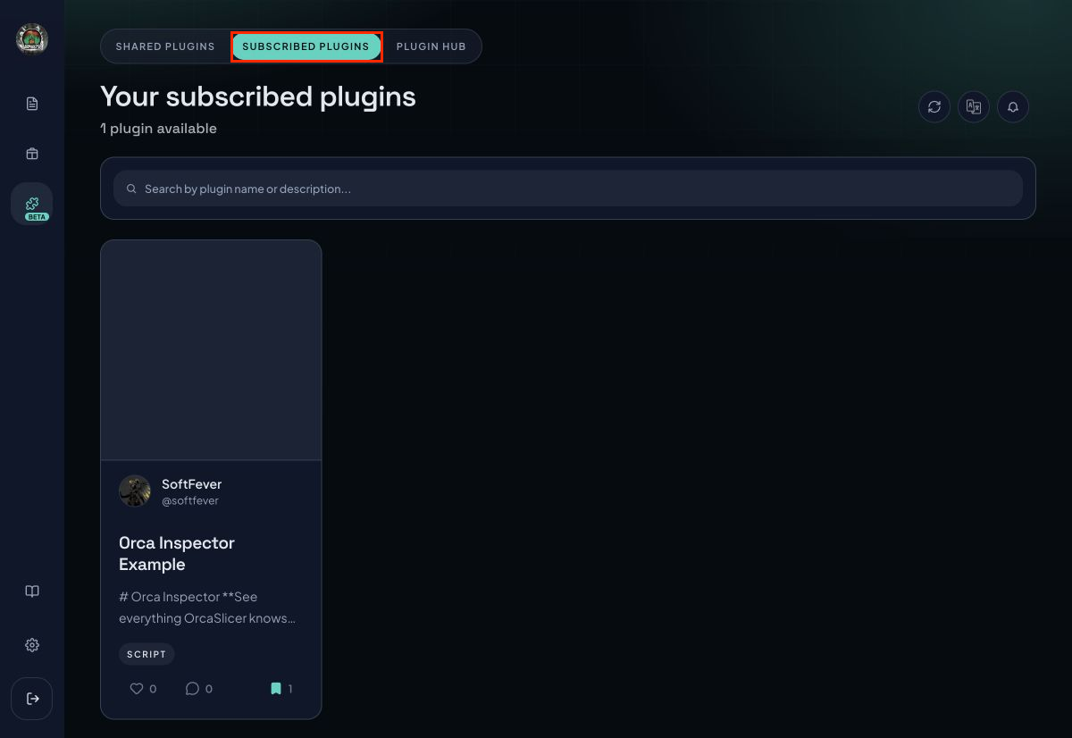 Subscribed Plugins list with search and subscribed plugin cards