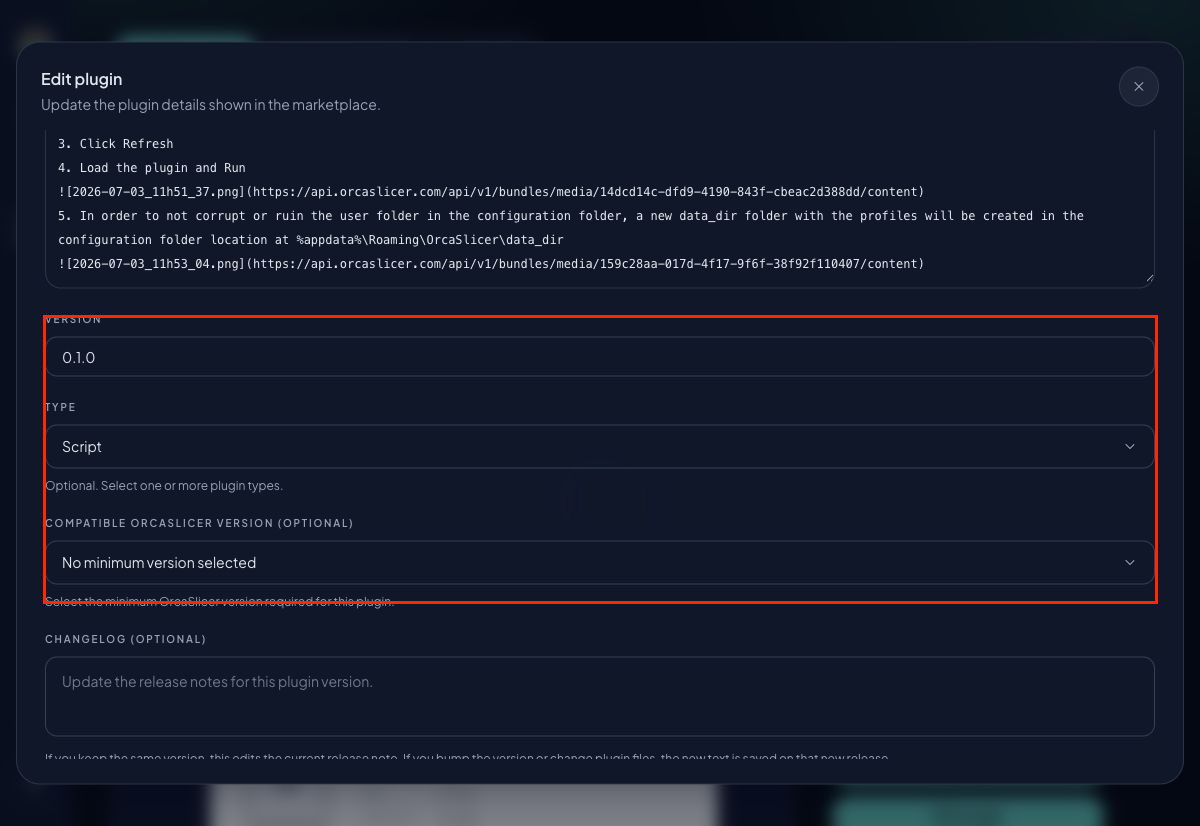 Edit plugin version, type, and compatibility fields