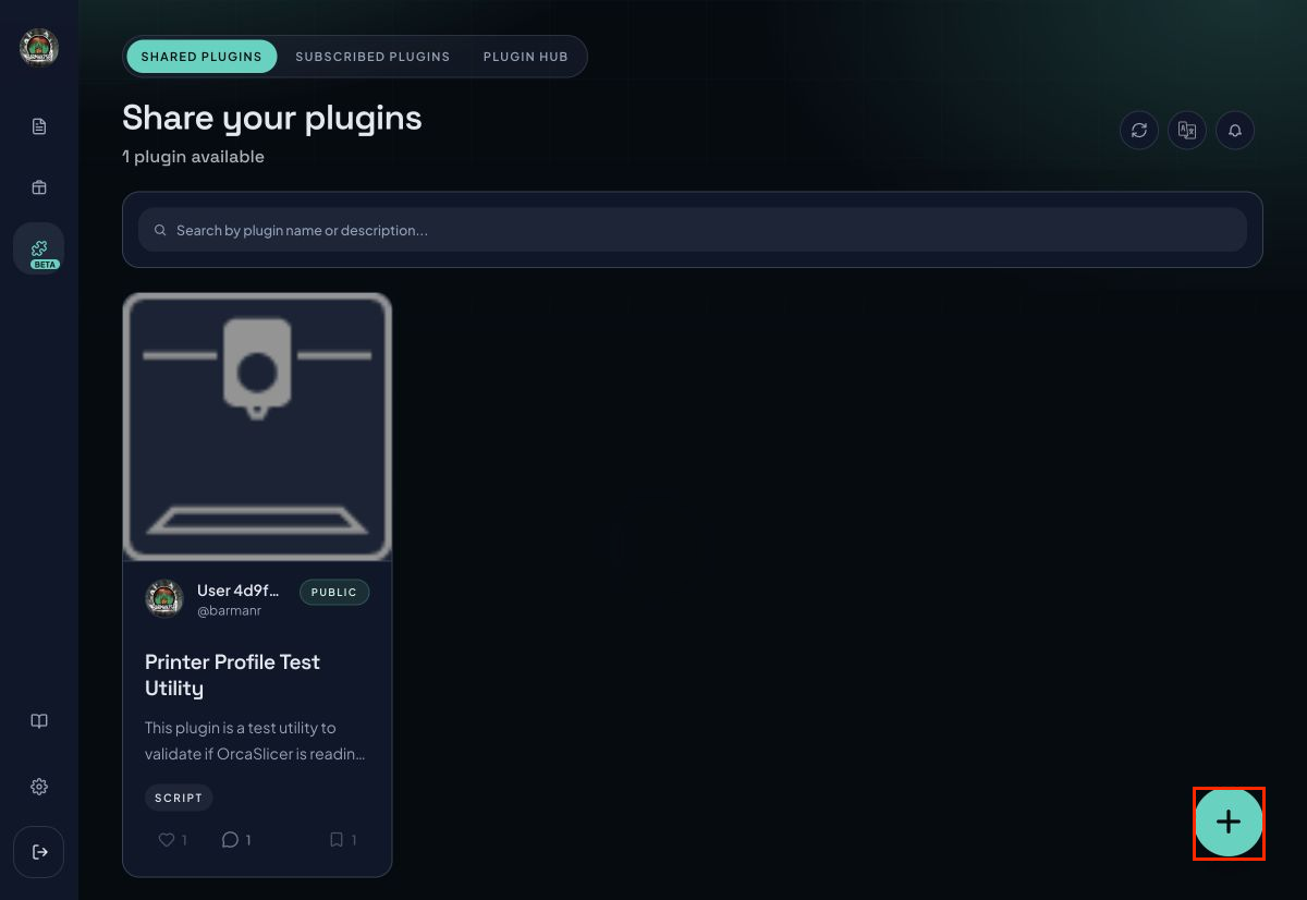 Create plugin button in Shared Plugins